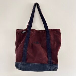 Vintage Lands' End Burgundy Tote Bag made in USA distressed